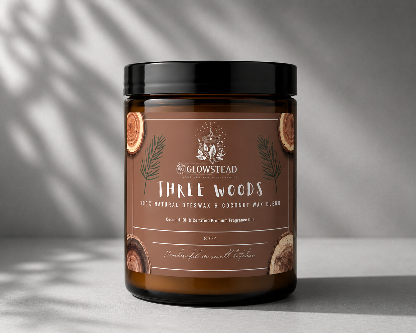 Three Woods Scented Candle – 8oz Single Wick | Hand-Poured Coconut & Beeswax