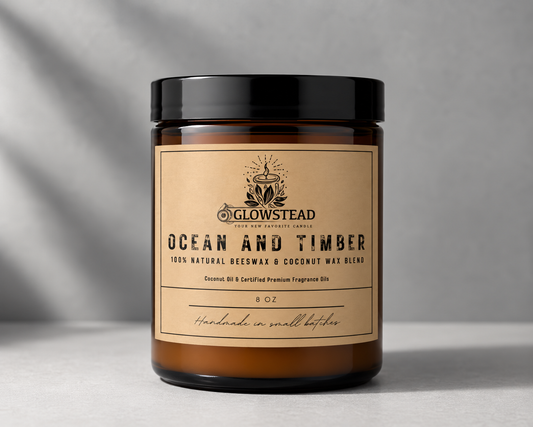 Ocean and Timber Scented Candle – 8oz Single Wick | Hand-Poured Coconut & Beeswax