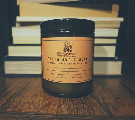 Ocean and Timber Scented Candle – 8oz Single Wick | Hand-Poured Coconut & Beeswax