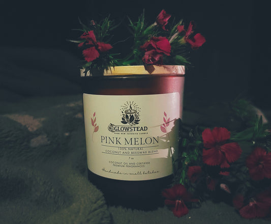 Pink Melon Scented Candle – 7oz Single Wick | Hand-Poured Coconut & Beeswax
