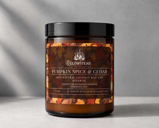 Pumpkin Spice & Cedar Scented Candle – 8oz Single Wick | Hand-Poured Coconut & Beeswax