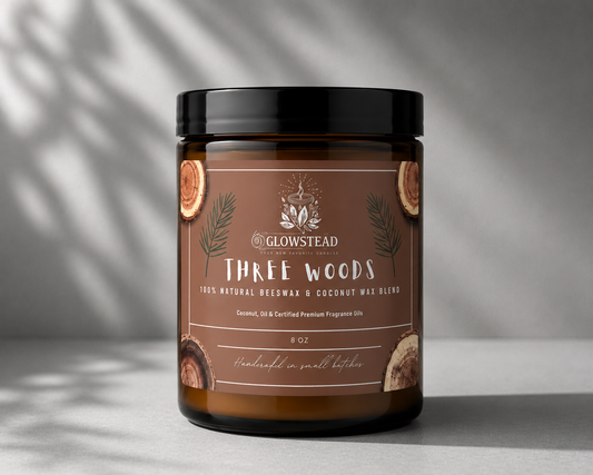 Three Woods Scented Candle – 8oz Single Wick | Hand-Poured Coconut & Beeswax
