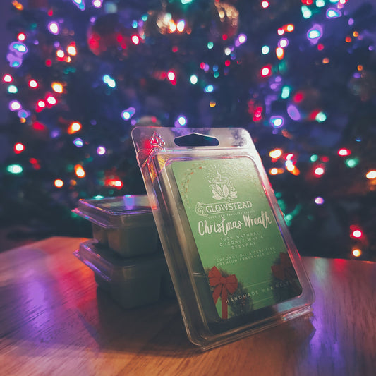 Bundle of 3 Christmas Wreath Scented Wax Melts | Hand-Poured Coconut & Beeswax | Christmas Home Fragrance