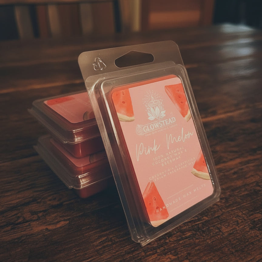 Bundle of 3 Pink Melon Scented Wax Melts | Hand-Poured Coconut & Beeswax